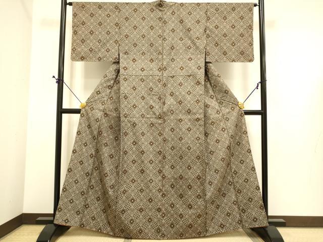 平和屋着物●本場大島紬 龍郷絣 花菱文 正絹 逸品 DABE9650du