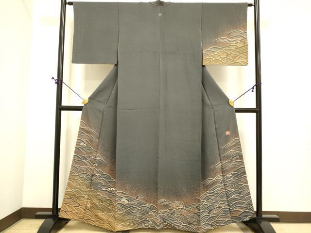 平和屋着物●ファッションデザイナー 花井幸子 訪問着 刺繍 立波文 正絹 逸品 DABE9658du