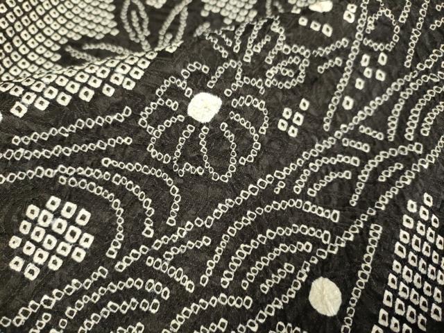 平和屋着物●訪問着 総絞り 流水花文 黒地 正絹 逸品 DABE9662du