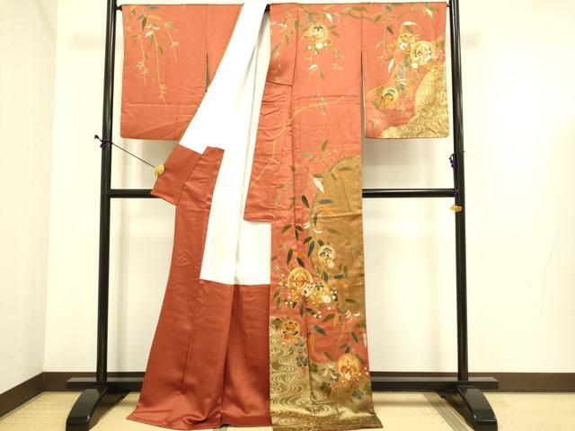 平和屋着物●訪問着 作家物 駒刺繍 飛鶴花蝶文 金彩 ロング丈 正絹 逸品 DABE9664du