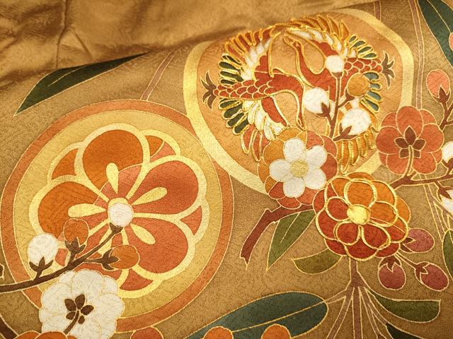 平和屋着物●訪問着 作家物 駒刺繍 飛鶴花蝶文 金彩 ロング丈 正絹 逸品 DABE9664du