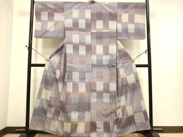 平和屋着物●上質な紬 花織 格子柄 正絹 逸品 DABE9678du