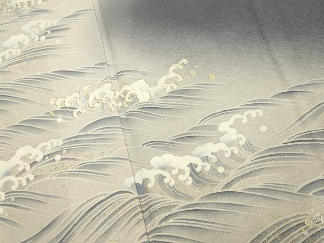 平和屋着物●絵師 津守順 訪問着 駒刺繍 立波文 暈し染め 金彩 正絹 逸品 DABE9687du