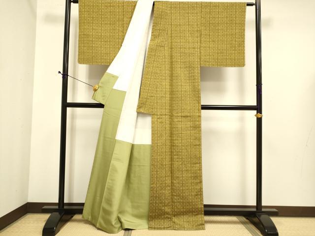 平和屋着物●越後花織紬 間道 証紙付き 正絹 逸品 DABE9690du