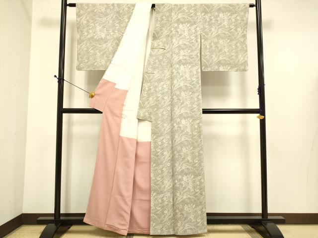 平和屋着物●上質な小紋 型染 草花文 正絹 逸品 DABE9694du