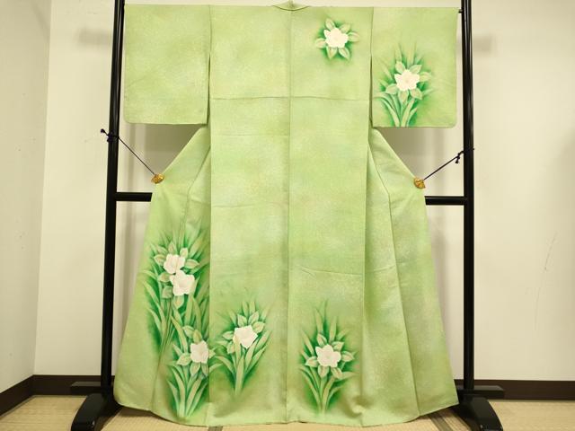 平和屋着物▼訪問着 手描き 草花文 暈し染め 金彩 正絹 逸品 DABE9722du