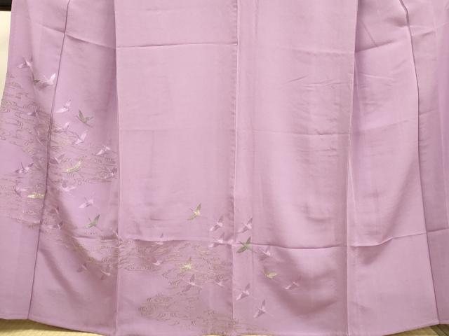 平和屋着物▽訪問着 単衣 総刺繍 流水飛鶴文 金糸 正絹 逸品 DABE9751du
