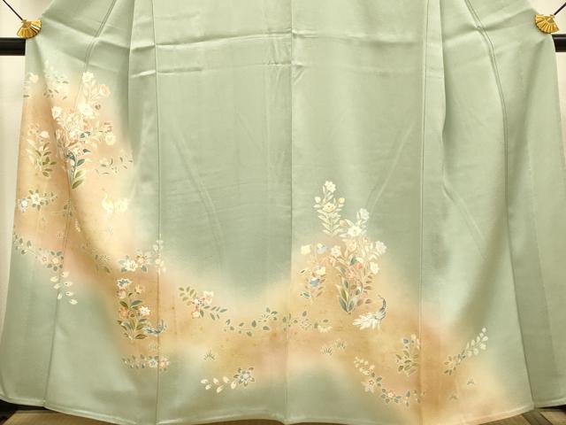 平和屋着物▽訪問着 単衣 孔雀花文 暈し染め 金彩 正絹 逸品 DABE9752du