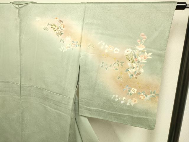 平和屋着物▽訪問着 単衣 孔雀花文 暈し染め 金彩 正絹 逸品 DABE9752du