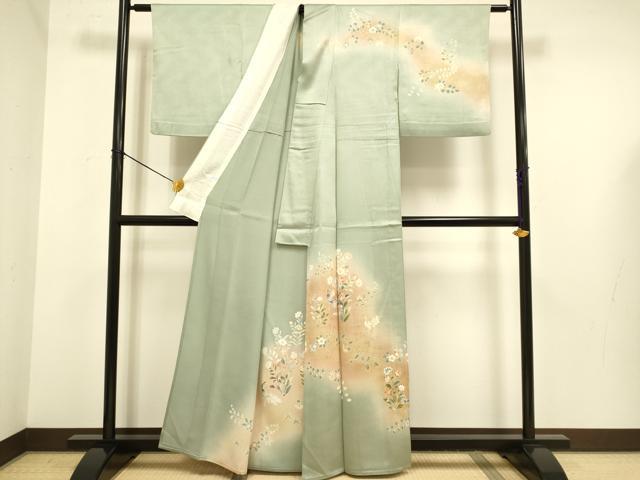 平和屋着物▽訪問着 単衣 孔雀花文 暈し染め 金彩 正絹 逸品 DABE9752du