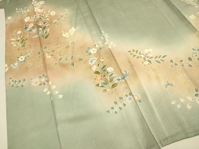 平和屋着物▽訪問着 単衣 孔雀花文 暈し染め 金彩 正絹 逸品 DABE9752du