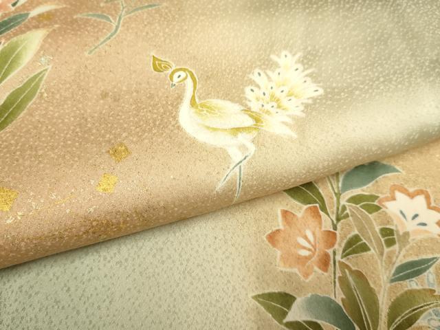 平和屋着物▽訪問着 単衣 孔雀花文 暈し染め 金彩 正絹 逸品 DABE9752du