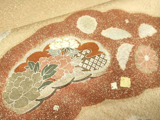 平和屋着物▽訪問着 単衣 駒刺繍 辻が花 金彩 正絹 逸品 DABE9754du