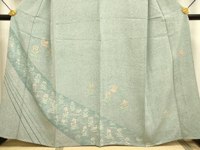 平和屋着物▽京友禅作家 木村勝美 訪問着 単衣 花鳥文 たたき染 鈴乃屋扱い 正絹 逸品 DABE9755du