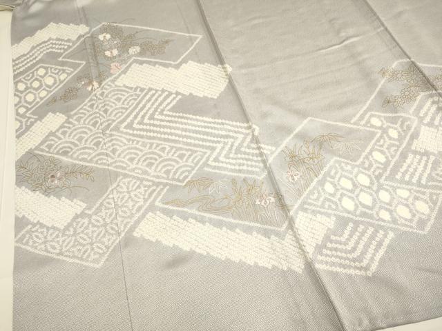 平和屋着物▽訪問着 単衣 絞り 刺繍 吉祥花文 金彩 正絹 逸品 DABE9756du