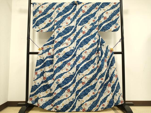 平和屋着物▽小紋 単衣 椿 洗える着物 DABE9758du