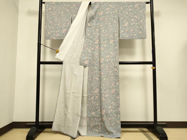 平和屋着物▽小紋 単衣 更紗花文 洗える着物 DABE9765du