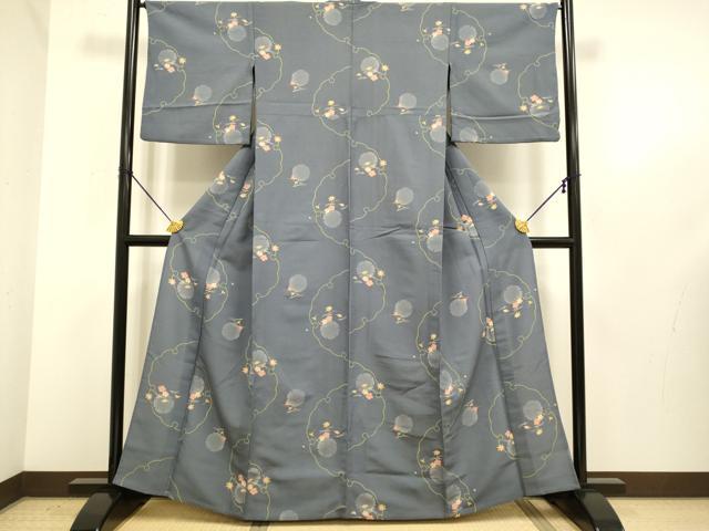 平和屋着物▽小紋 単衣 雪輪花文 洗える着物 DABE9772du