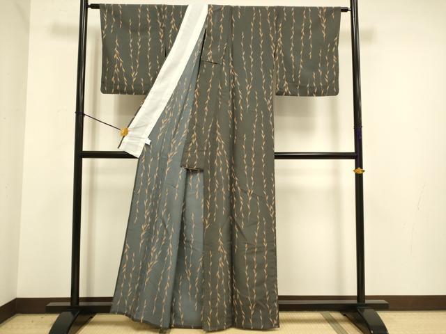 平和屋着物▽小紋 単衣 草葉文 洗える着物 DABE9781du