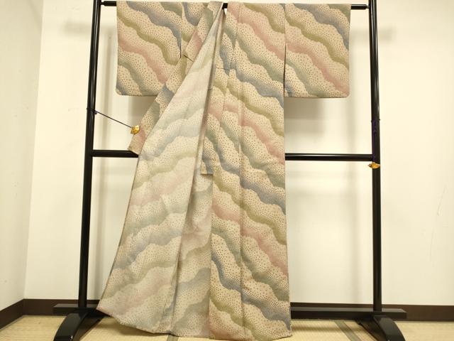 平和屋着物▽小紋 単衣 流水鹿の子文 洗える着物 DABE9785du