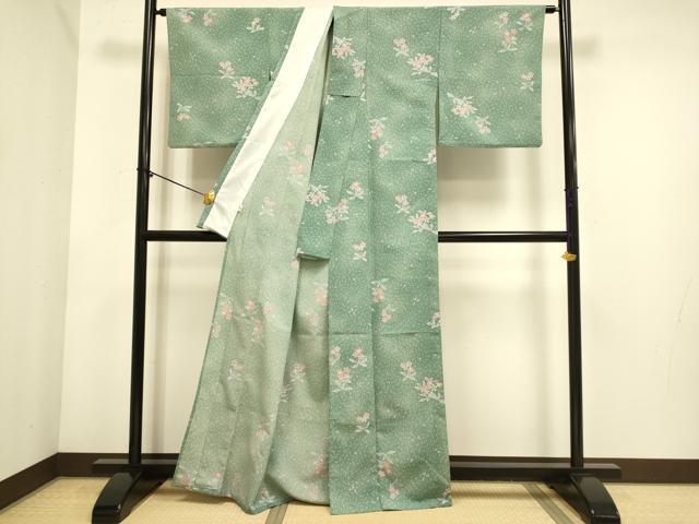 平和屋着物▽小紋 単衣 舞桜文 洗える着物 DABE9797du