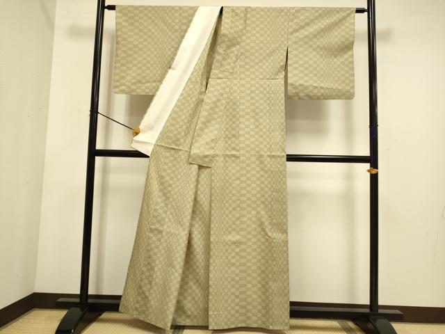 平和屋着物▽本場大島紬 単衣 9マルキ 市松文様 正絹 逸品 DABE9800du