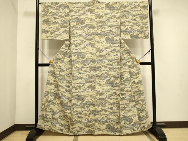 平和屋着物▽上質な小紋 単衣 風景文 正絹 逸品 DABE9803du
