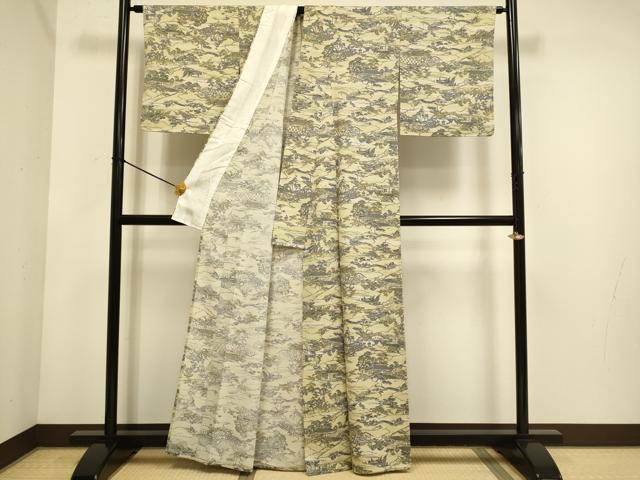 平和屋着物▽上質な小紋 単衣 風景文 正絹 逸品 DABE9803du