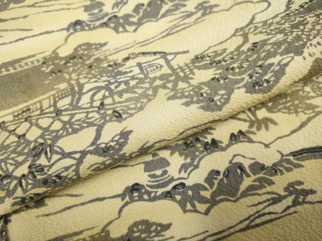 平和屋着物▽上質な小紋 単衣 風景文 正絹 逸品 DABE9803du