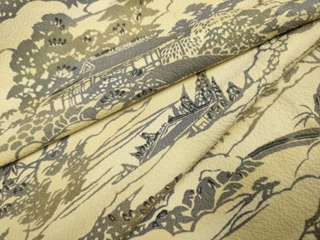 平和屋着物▽上質な小紋 単衣 風景文 正絹 逸品 DABE9803du