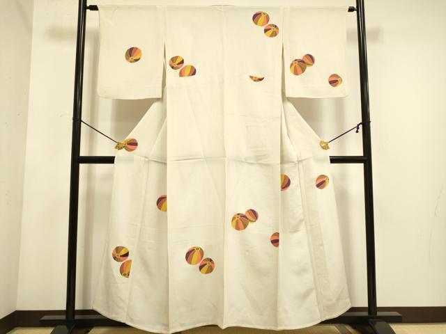 平和屋着物▽訪問着 単衣 型染 鞠文 金彩 鬼しぼ縮緬 正絹 逸品 DABE9805du