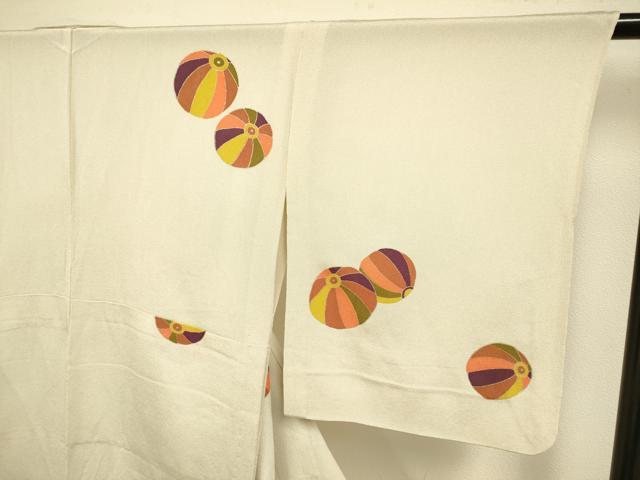 平和屋着物▽訪問着 単衣 型染 鞠文 金彩 鬼しぼ縮緬 正絹 逸品 DABE9805du