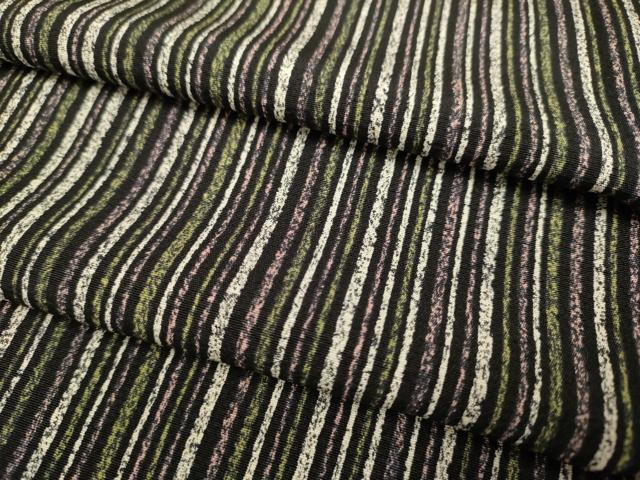 平和屋着物▽上質な小紋 単衣 縞 黒地 正絹 逸品 DABE9806du