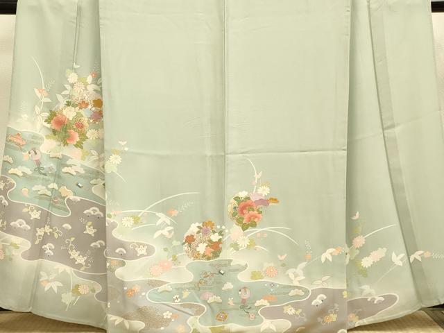 平和屋着物▽訪問着 単衣 宝尽くし花文 暈し染め 金彩 正絹 逸品 DABE9810du
