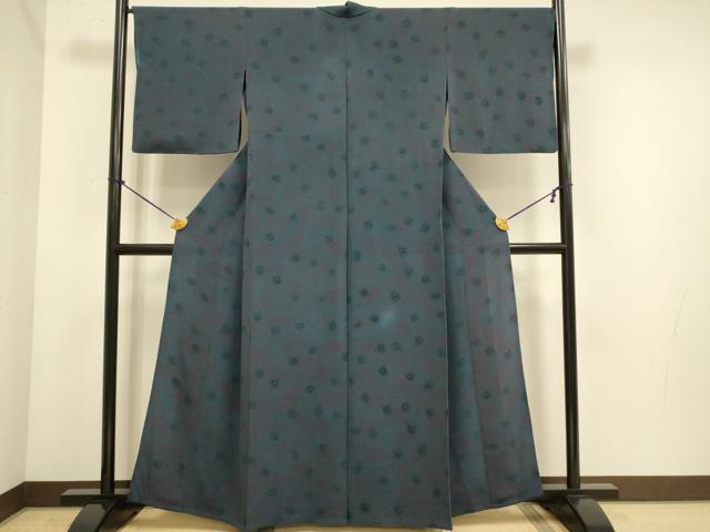 平和屋着物▽上質な小紋 単衣 草葉文 鬼しぼ縮緬 正絹 逸品 DABE9815du