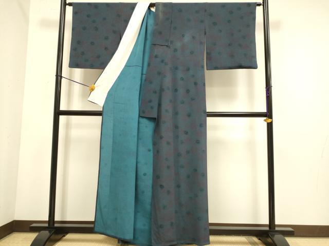 平和屋着物▽上質な小紋 単衣 草葉文 鬼しぼ縮緬 正絹 逸品 DABE9815du
