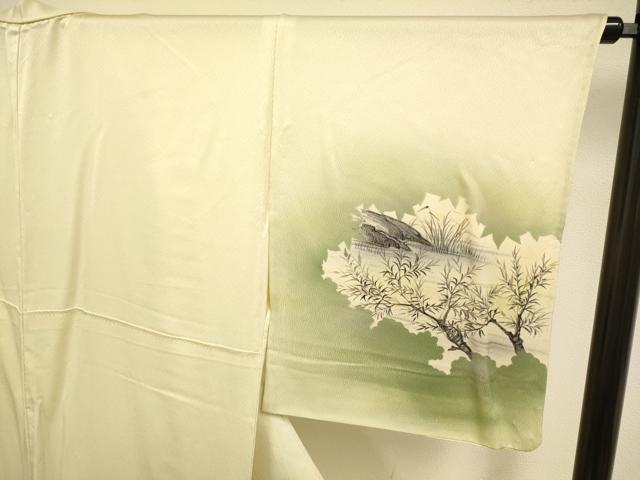 平和屋着物▽訪問着 単衣 手描き 尾長鳥鴛鴦文 暈し染め 正絹 逸品 DABE9833du