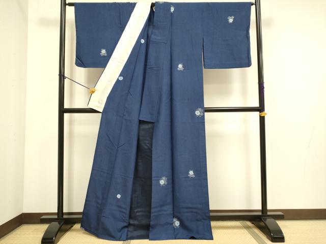 平和屋着物▽上質な小紋 単衣 紬地 草花文 正絹 逸品 DABE9834du