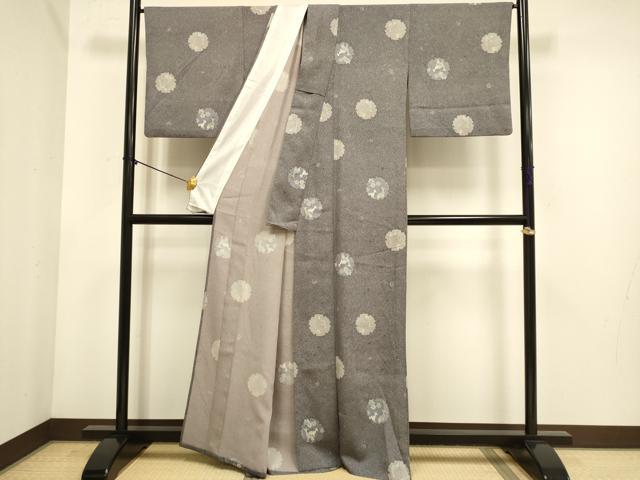 平和屋着物▽小紋 単衣 雪輪 紅葉に鹿 洗える着物 DABE9851du