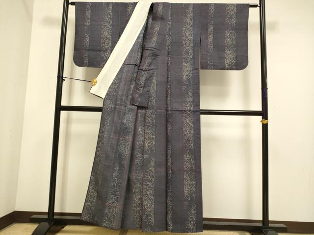 平和屋着物▽上質な小紋 単衣 紬地 花間道 正絹 逸品 DABE9853du