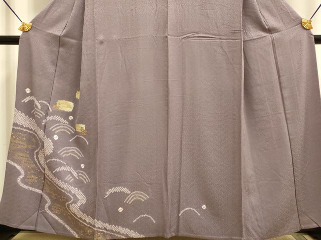 平和屋着物▽訪問着 単衣 刺繍 絞り 流水花文 金彩 正絹 逸品 DABE9854du