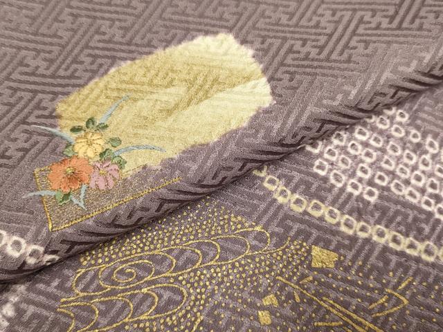 平和屋着物▽訪問着 単衣 刺繍 絞り 流水花文 金彩 正絹 逸品 DABE9854du