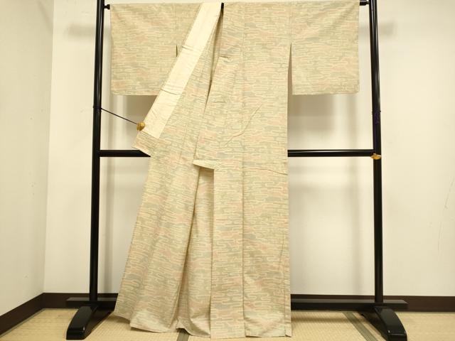 平和屋着物▽上質な紬 単衣 エ霞文 正絹 逸品 DABE9857du