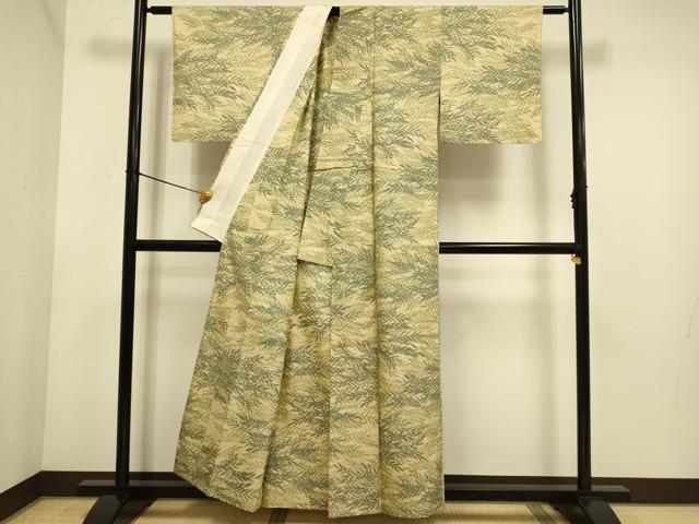 平和屋着物▽上質な紬 単衣 草葉文 正絹 逸品 DABE9862du