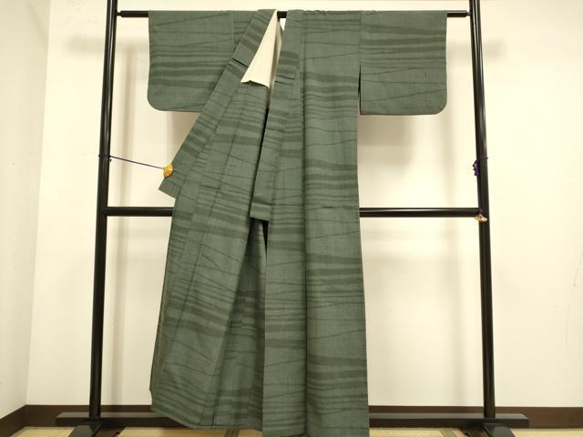平和屋着物▽結城紬 単衣 80亀甲 霞文 正絹 逸品 DABE9876du