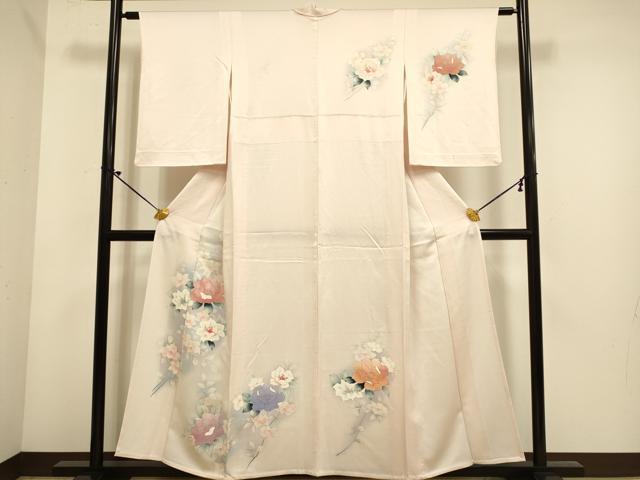 平和屋着物▽訪問着 単衣 手描き 草花文 暈し染め 金彩 正絹 逸品 DABE9881du