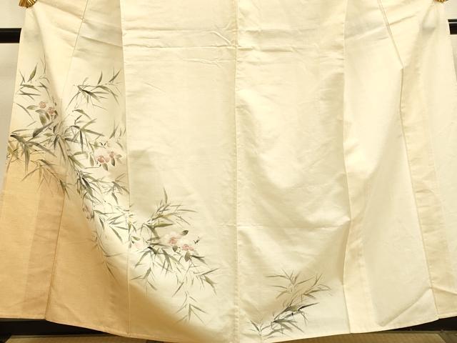 平和屋着物▽訪問着 単衣 紬地 手描き 草花文 正絹 逸品 DABE9883du