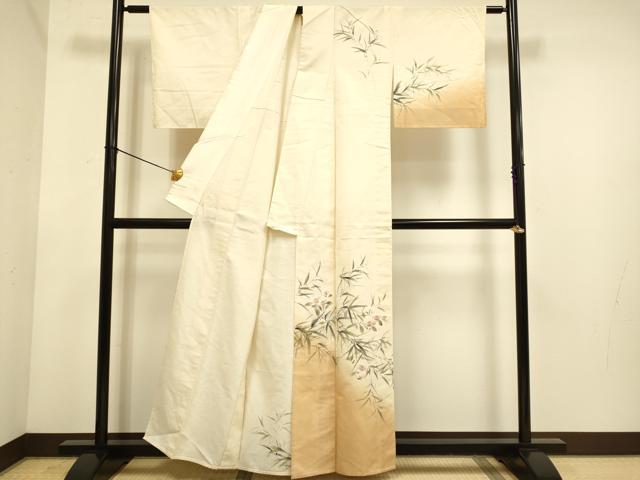平和屋着物▽訪問着 単衣 紬地 手描き 草花文 正絹 逸品 DABE9883du