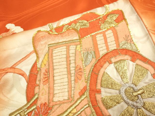 平和屋着物▽豪華振袖 単衣 駒刺繍 総刺繍 御所車花文 暈し染め 金銀糸 正絹 逸品 DABE9885du