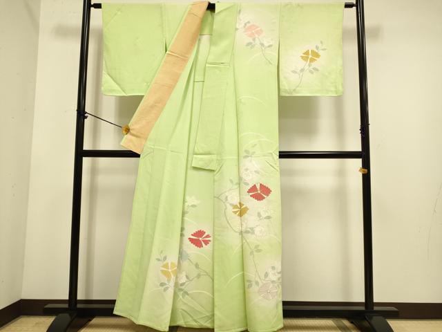 平和屋着物▽訪問着 単衣 草花文 暈し染め 金彩 正絹 逸品 DABE9889du